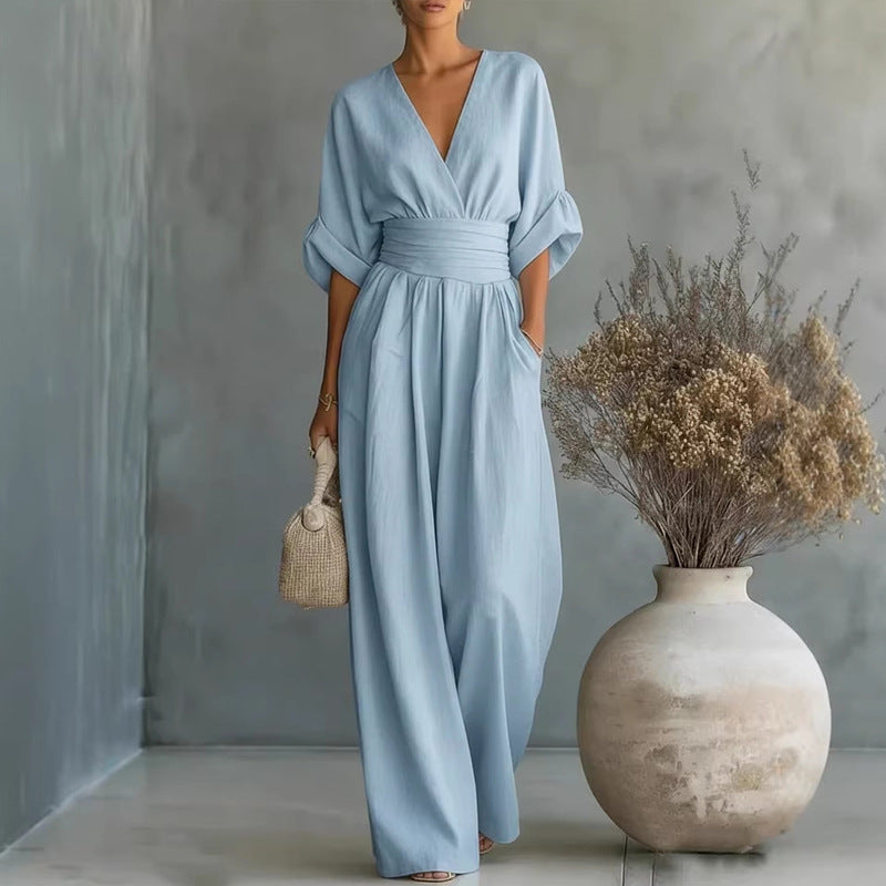 european and american cross-border women's jumpsuit: new summer collection - elegant, figure-flattering v-neck women's romper