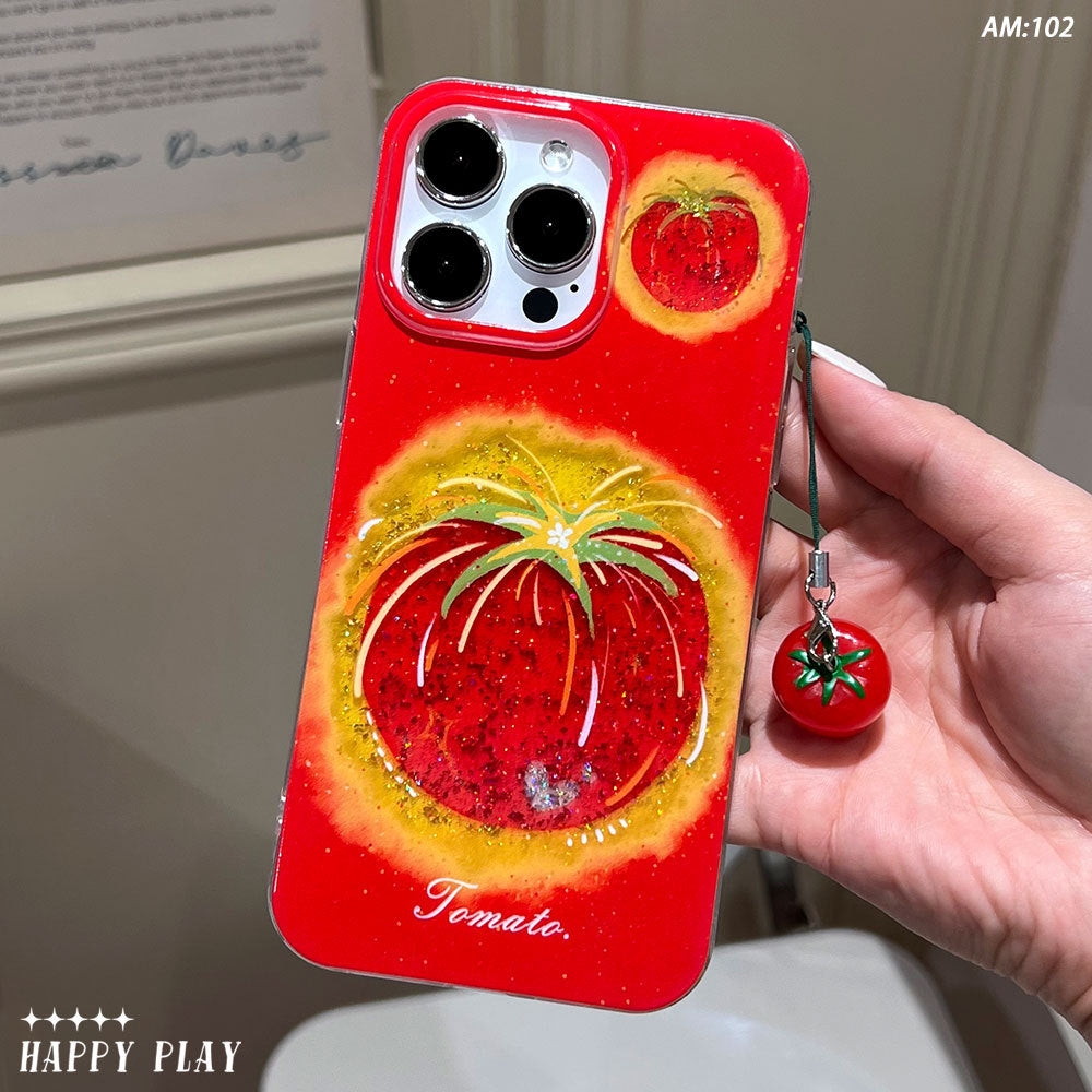 Glue glitter powder suitable for iphone17promax mobile phone case red bottom fireworks tomato apple 16 anti-fall protective cover