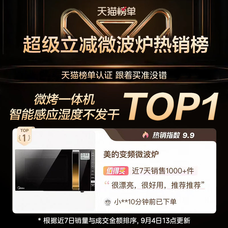 Midea inverter microwave oven, home steamer & grill combo, smart flat mirror, humidity sensing, light wave oven 233a