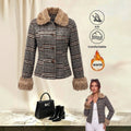 fashion cross-border grids pattern fur collar short outwearretrogrids pattern imitation fur collar cuffs single-breasted silmoutwear