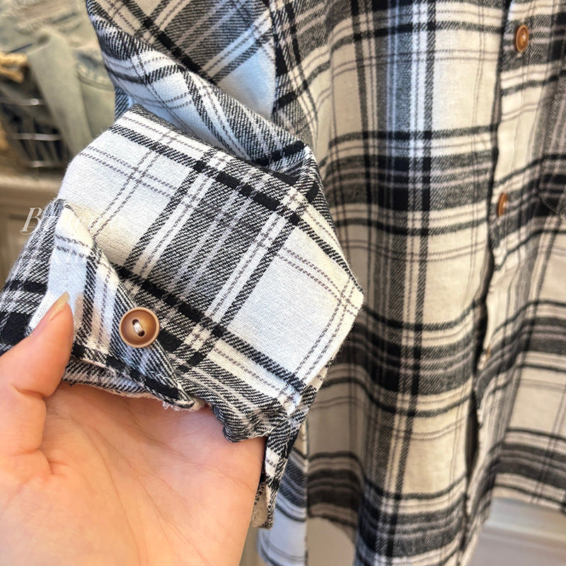 Kids' 100% cotton shirt - new autumn collection: korean style black and white plaid long sleeve shirt for boys - casual, versatile, and stylish top