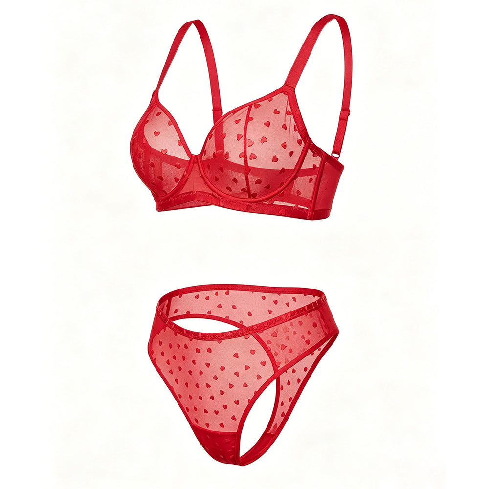 fashionsexylace gathered thin plus size bra flocked heart-shaped laceplaid ultra-thin bra suit