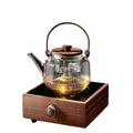 Walnut tea maker, vertical stripes glass teapot, double filter liner, tea stove, tea water separation, heat-resistant glass