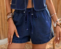 fashionsummernew arrival   washed casual sleeveless tie back vest denim suit shorts for women