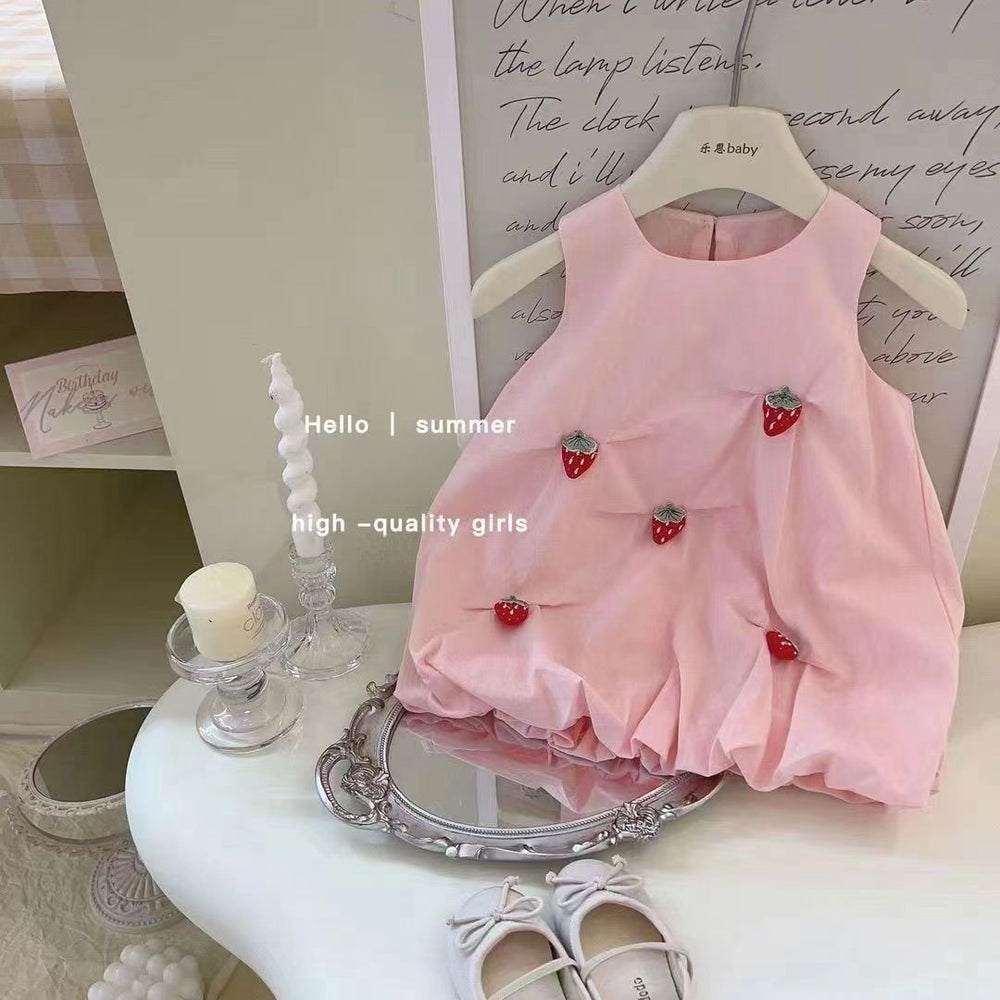 New girls' hand-stitched quilted 3d doll flower bud dress - spring/summer cute, fun, cool, and flirty trendy dress