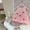 New girls' hand-stitched quilted 3d doll flower bud dress - spring/summer cute, fun, cool, and flirty trendy dress