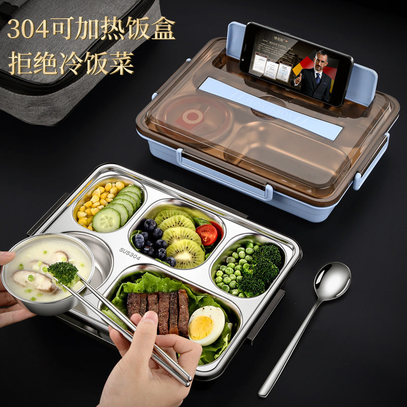 304 stainless steel grid insulation lunch box, office worker square portable lunch box, student lunch box, microwave oven bento box.