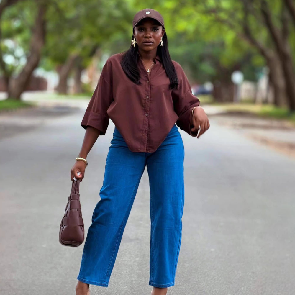 European and american cross-border women's fashion:  summer new arrival - elegant casual solid color turn-down collar loose fit designer shirt top for women