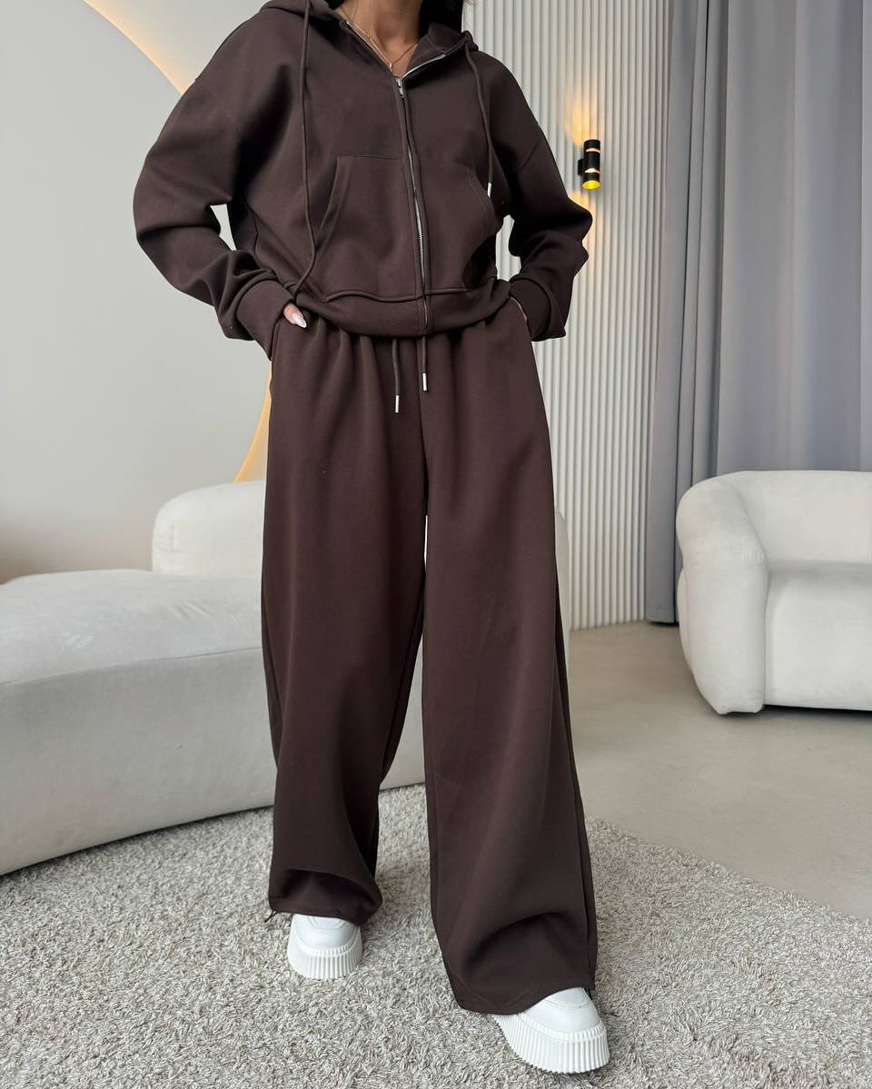 Europe and America Cross-border Sports Suit Long Sleeve Zipper Cardigan Hooded Sweater Lace-up Pants Two-piece Cotton Set