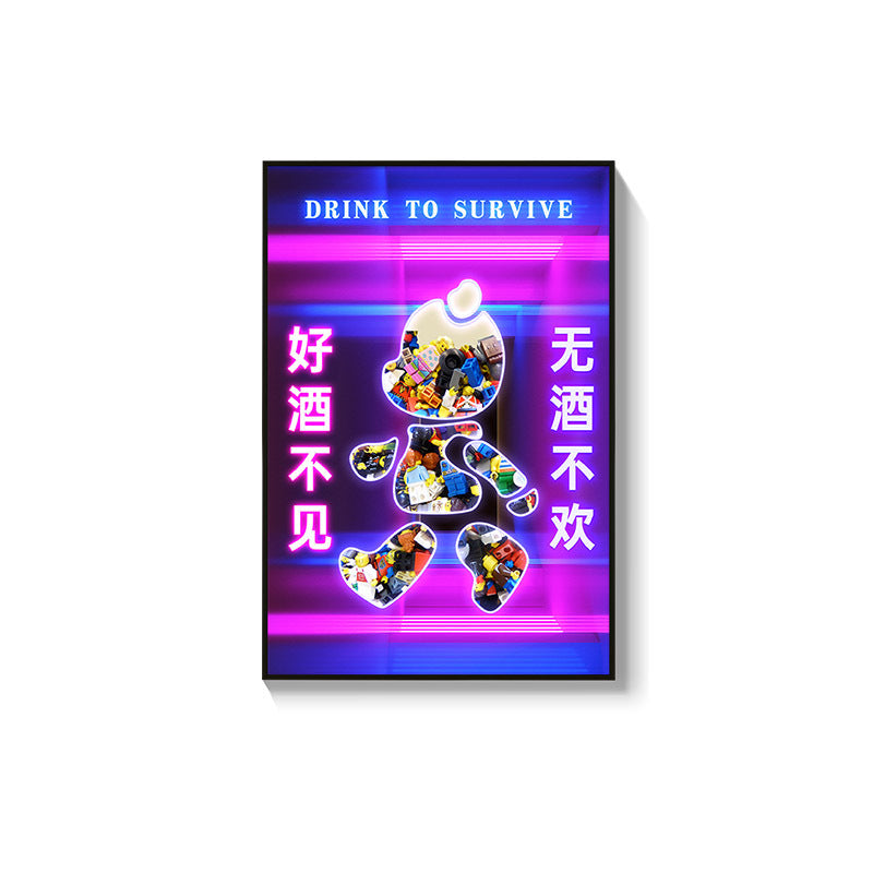 Trend luminous violence bear decorative painting hairdresser bar KTV creative led ambient light building block bear kaws hanging painting