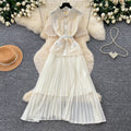 Elegant lace-trimmed a-line midi dress - summer slimming pleated maxi dress for women - chic & professional
