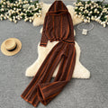 Women's fall/winter sweater and pants set - european & american style, niche design, casual & versatile, long sleeve hooded printed knit top & outerwear