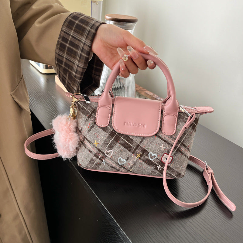 Cross-border foreign style red plaid New Year's bag women's 2025 new fashion portable messenger bag versatile casual small bag