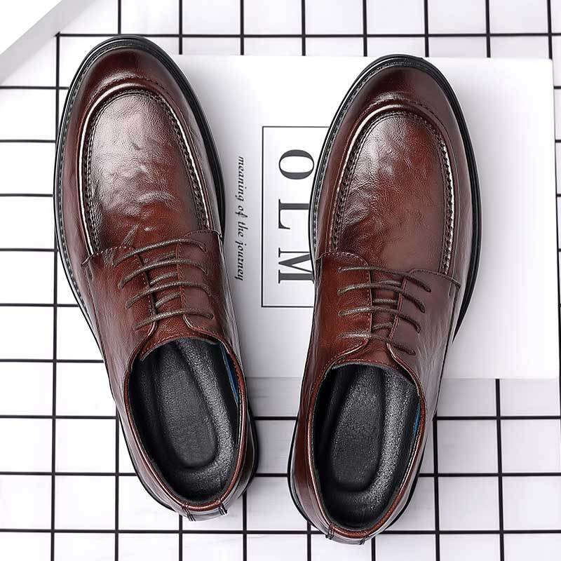 Men's leather shoes - new spring/autumn collection: textured leather, business casual, british style, korean design, perfect for work, groom, and weddings