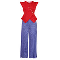 D632 european and american cross-border fashion sleeveless button-up solid color v-neck top with printed pleated wide-leg pants african two-piece set