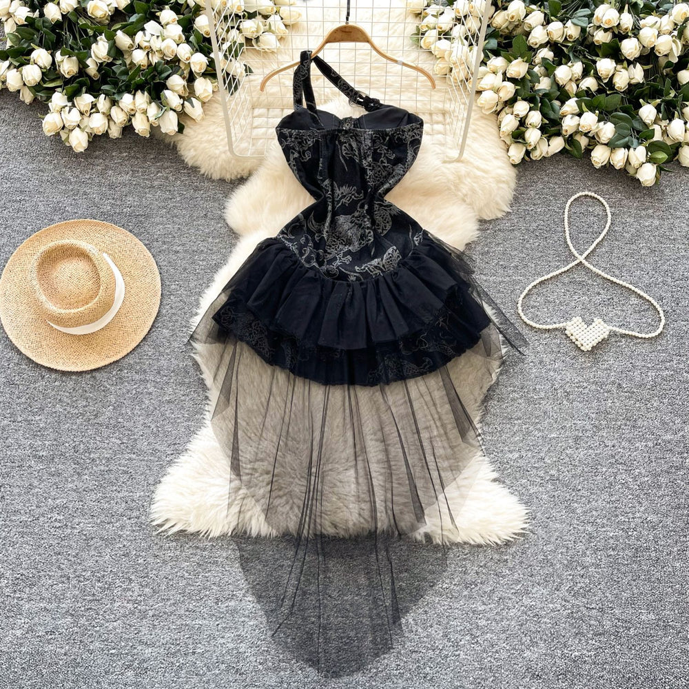 Fashion hot girl style denim tube topdress women's retro distressed tail design street small puffy skirt