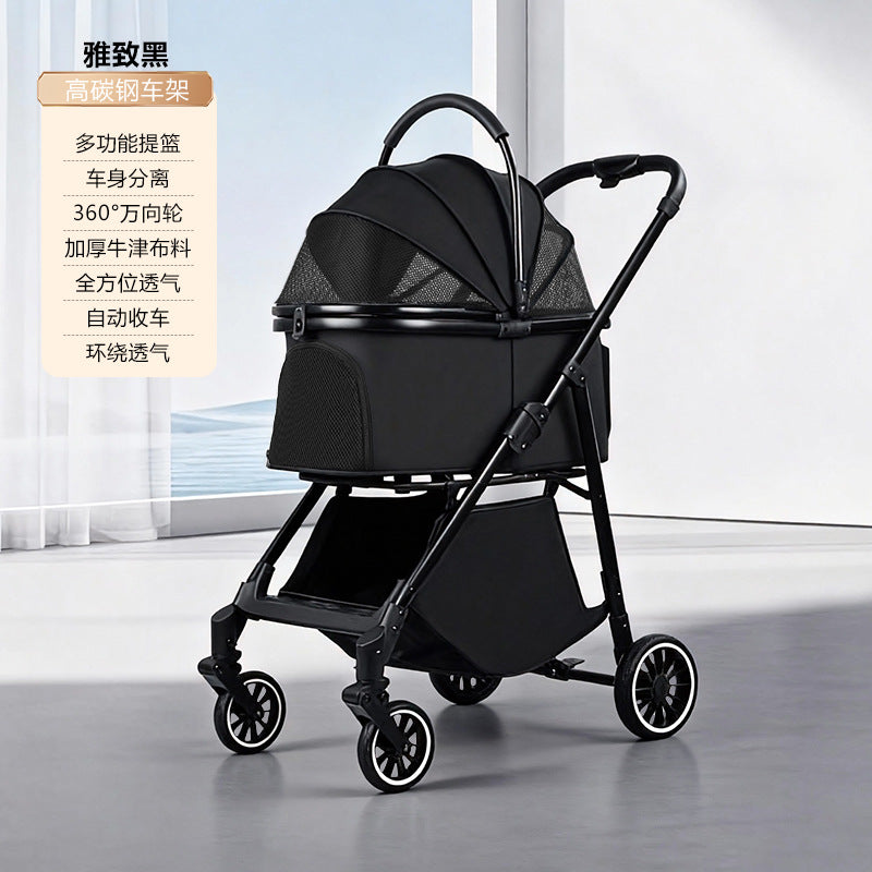 Pet stroller - lightweight, foldable, detachable - portable, shock-absorbing, and breathable for small to medium-sized dogs and cats
