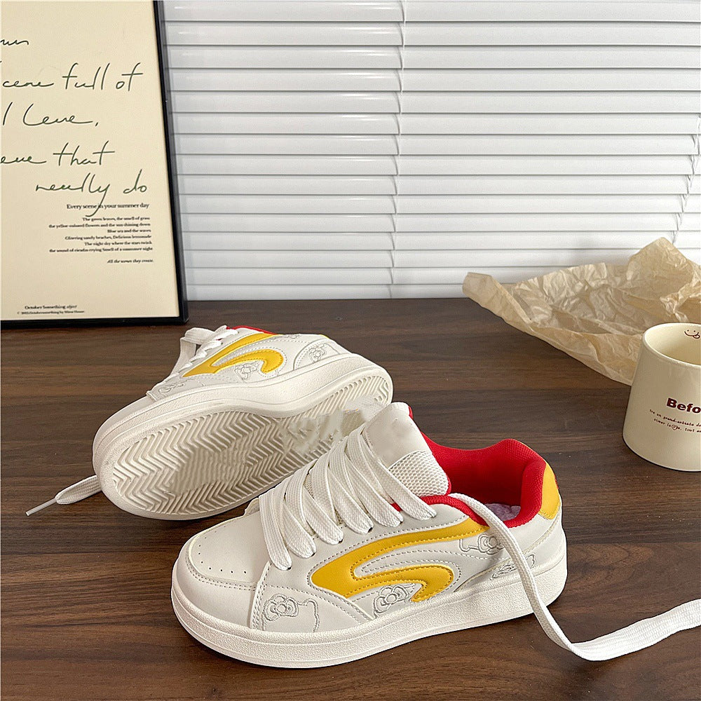 Women's sneakers: trendy ins style, spring/autumn 2026 new collection - versatile white shoes with leather upper, soft sole, athletic & casual bread shoes