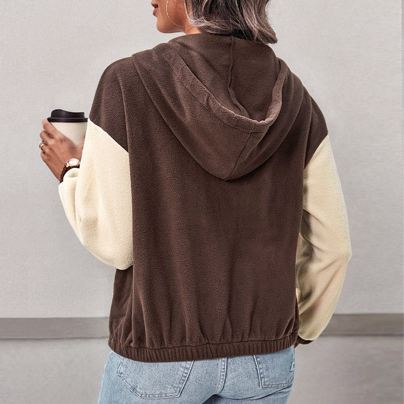 Europe, America and  2025 new autumn and winter  casual style zipper cardigan hooded color matching fleece jacket women