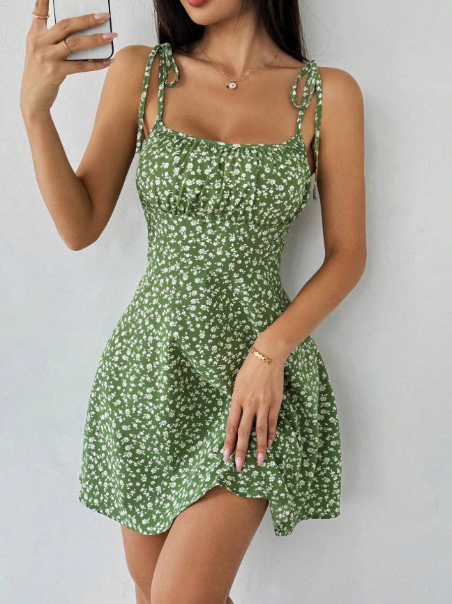 european and american cross-border french retro floral slim-fit camisole dress