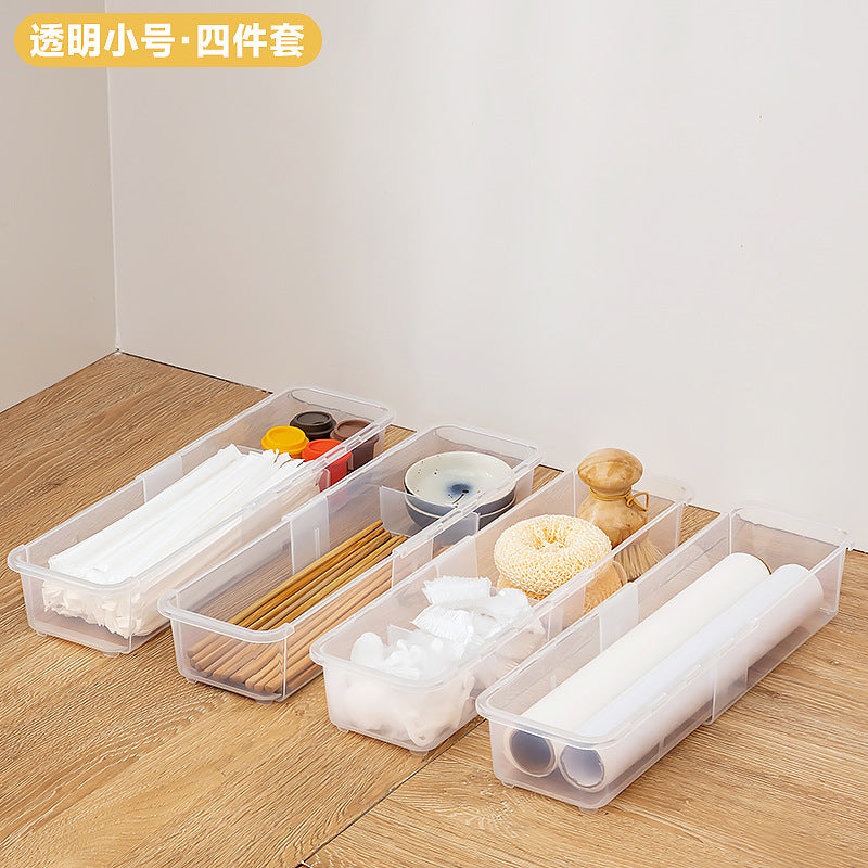 Cabinet sundries, long storage box, seasoning products, plastic seasoning box, narrow and long refrigerator grid egg storage box