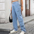 cross-border fashion: new loose-fit drawstring design denim cargo pants for women - perfect for , european & american export, casual & activewear