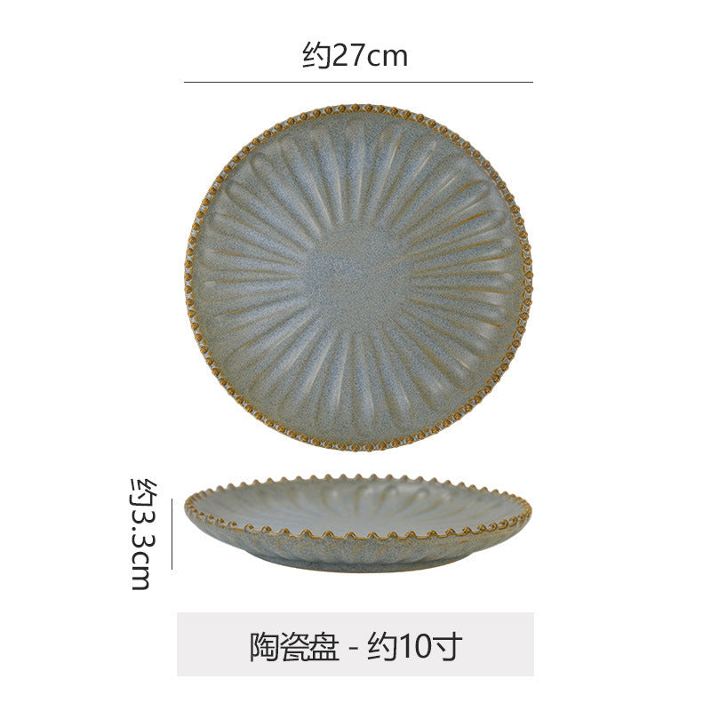 Vintage-style rustic ceramic bowls, plates, and dishes - creative beaded edge steak plates and dessert bowls for restaurants and hotels - premium presentation