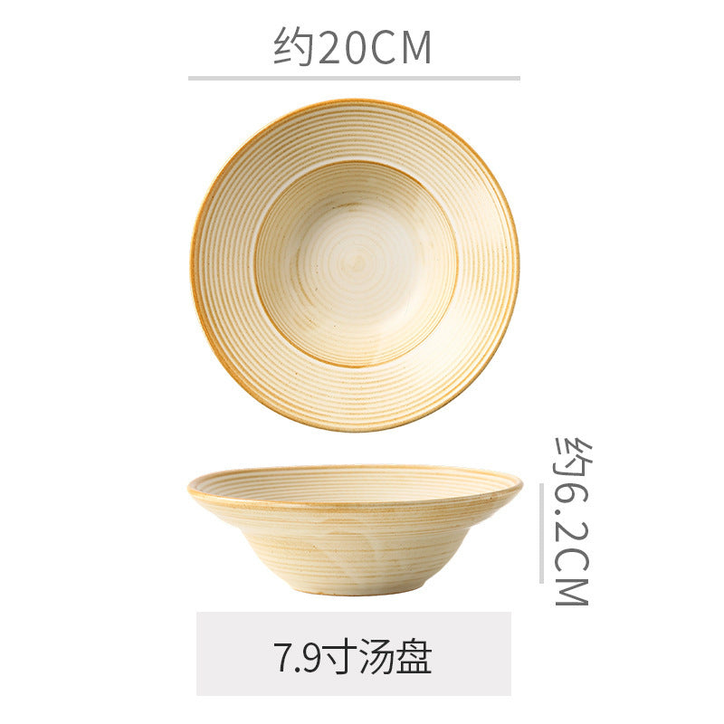 Retro style ceramic kiln straw hat plate restaurant hotel for home threaded pasta plate japanese style fruit salad dessert plate