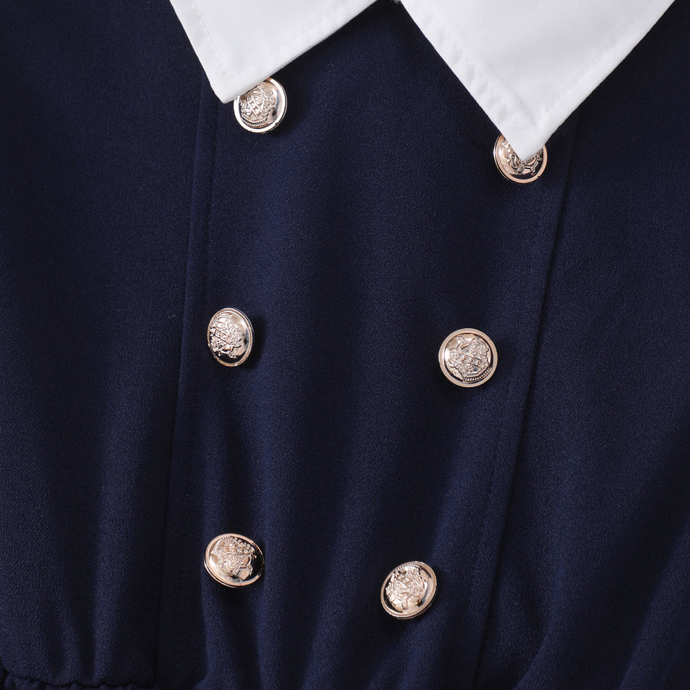 Girls' (mid-to-large size) dress, button-down collar, faux two-piece long sleeve dress