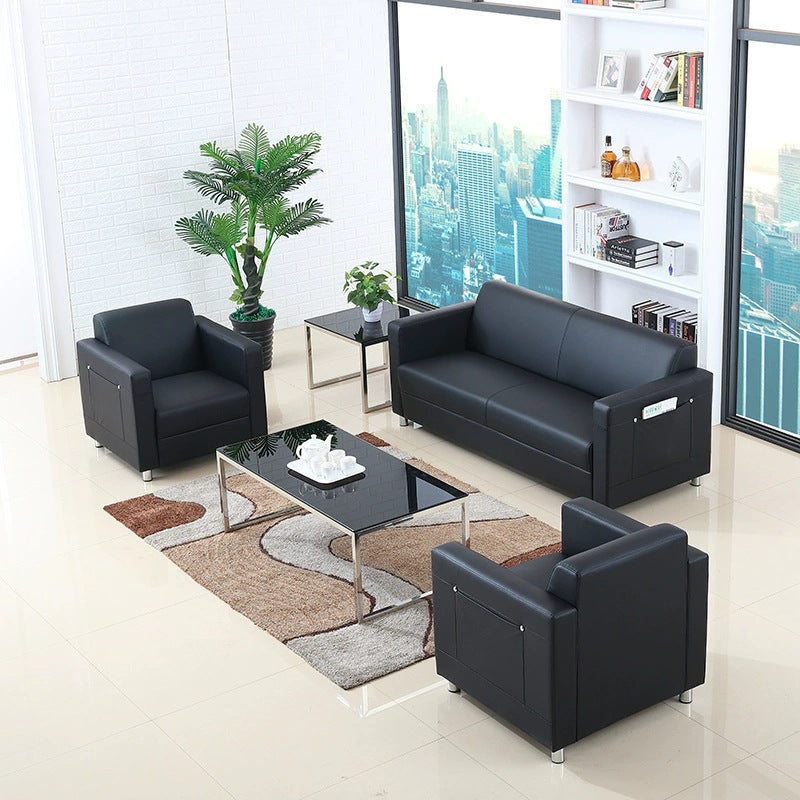 Office sofa and coffee table set - genuine leather, ideal for car dealerships (4s stores), customer waiting areas, reception rooms - minimalist modern design