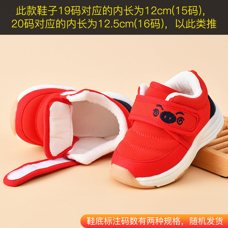 Baby walking shoes for girls, sizes 0-1 to 1-3 years, infant shoes, toddler autumn/winter soft sole, fleece-lined and thickened, cotton shoes for boys