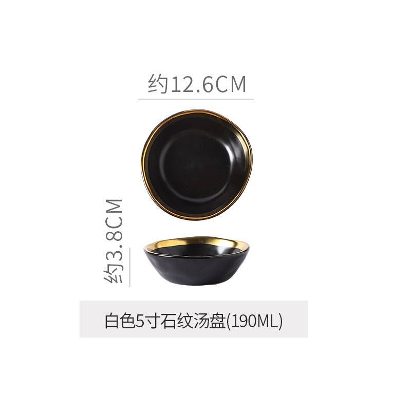 Retro special-shaped ceramic western food steak plate electroplated gold accessible luxury style western food salad bowl mug high-looking plate