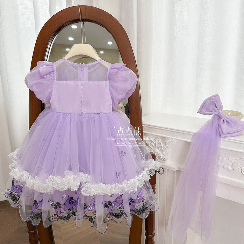 summer girls' princess dress - cartoon cat high-end formal gown with puff sleeves - wholesale princess party dress