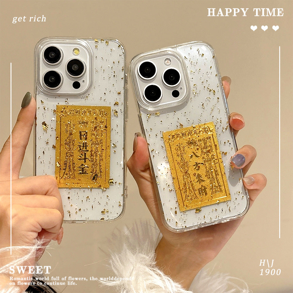 Transparent epoxy gold foil iphone 17 pro max text phone case apple 16 acrylic protective cover 15