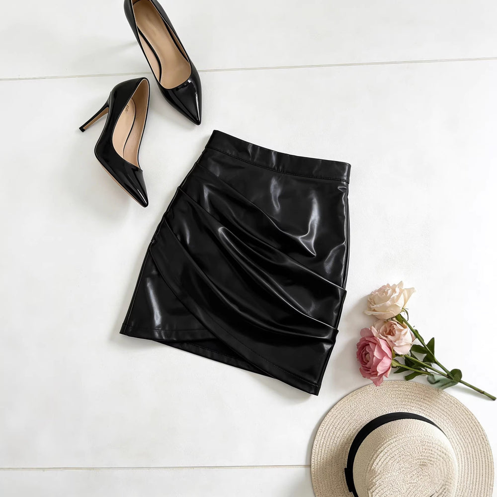 sexy pleated pu leather mini skirt - zipper bodycon skirt, european and american nightclub style, instagram-worthy midi skirt