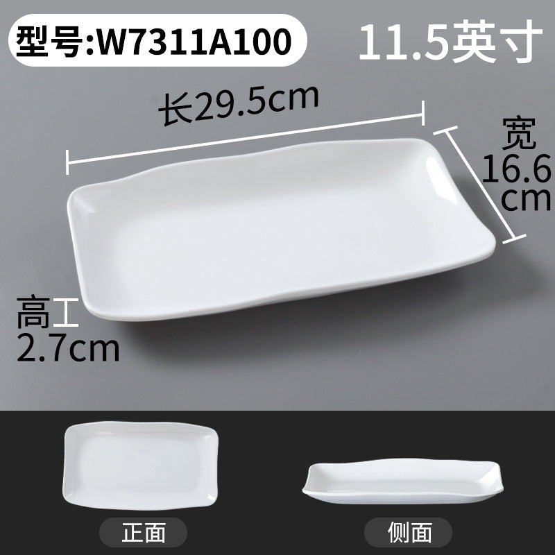 Xiangyuanmei melamine tableware white plate rectangular commercial catering beef plate plastic dinner plate hot pot mutton plate