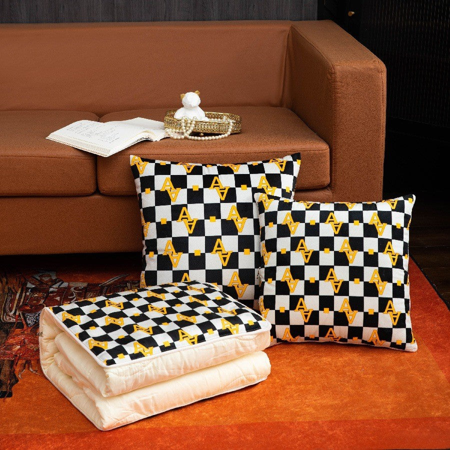 Multifunctional pillow quilt two-in-one scandinavian black and white checkerboard grids car cushion quilt office lunch break air-conditioning quilt