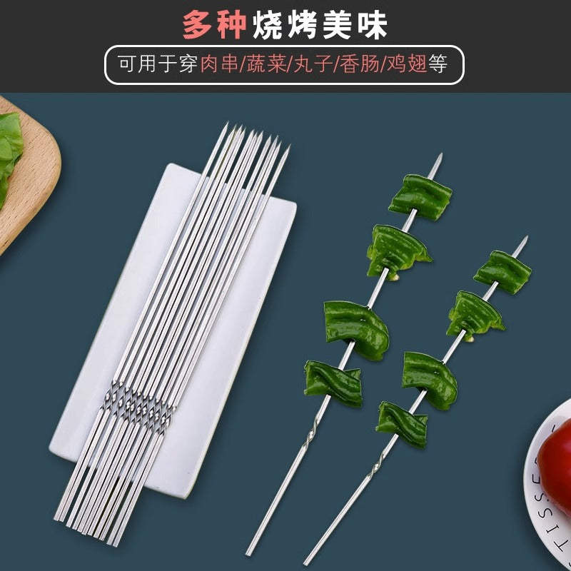 Wholesale barbecue utensils stainless steel flat skewers thickened steel skewers barbecue skewers roasted needles mutton skewers iron skewers barbecue skewers
