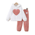 autumn/winter girls' fleece sweatshirt set - heart pattern crew neck long sleeve top - kids' warm loungewear