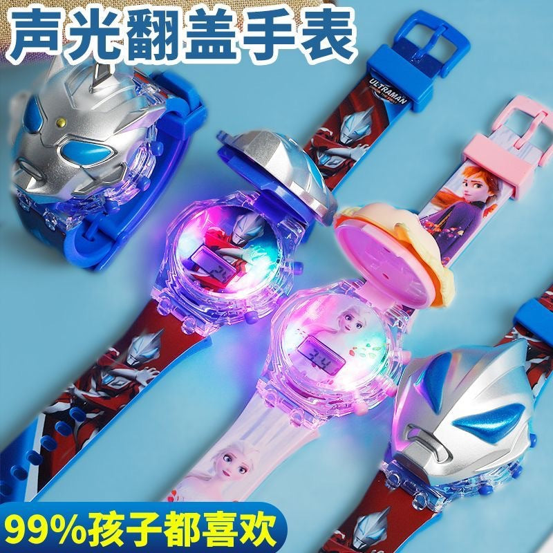 Kids' elsa kt cat musical light-up watch - elementary school cartoon flip electronic watch - kindergarten gift