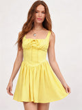 fashionsummer square neck suspender skirt with drawstring tie back waist slimming look a-line skirt dress for women
