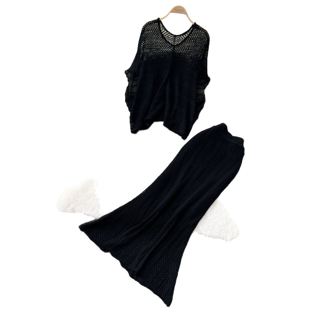 French chic cutout knit two-piece set - women's summer slim fit, slimming, minimalist, elegant, and professional attire