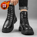 Winter men's new martin boots: trendy, versatile work boots with fleece lining, warm, thick sole, high-top, waterproof boots
