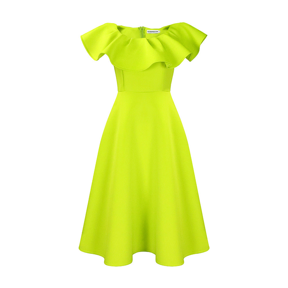 D367 european and american style independent fashion website summer chic ruffle hem maxi dress banquet evening gown cross-border dress