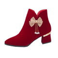 Wedding shoes and boots 2024 new arrival engagement toast red thick heel bridal shoes xiuhe chinoiserie high heels short boots