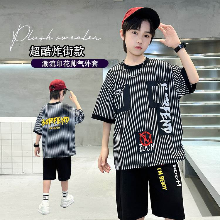 Boys' summer outfit set: new  styles for mid-to-large children - lightweight, sporty, cool, and trendy summer wear