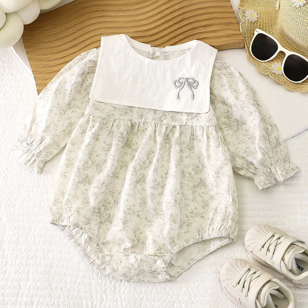 K-style baby summernew arrival bag butt baby pure cotton jumpsuit floral long sleeves romper female baby khaki