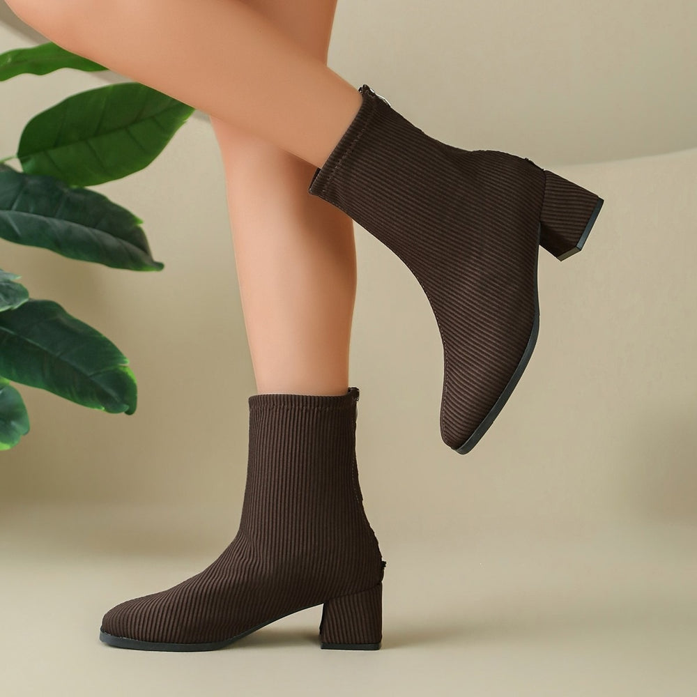 plus sizefashion slim boots women's mid heel short boots knittingspring & fall single boots pointed thick heel women's single boots