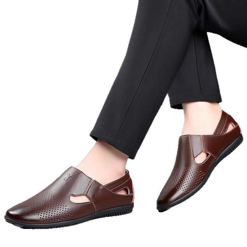 【100% genuine cowhide leather】clearance sale - grab a bargain! discontinued sizes men's leather sandals, summer anti-slip dad shoes
