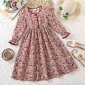 big kids' girls' clothing  foreign trade spring/autumn new french style vacation floral print cinched waist long sleeve dress